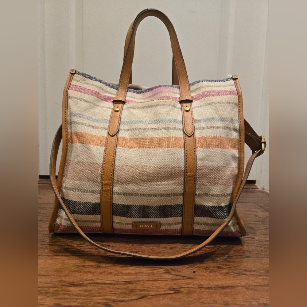 Fossil Kingston Satchel Striped Handbag Purse 5 pockets